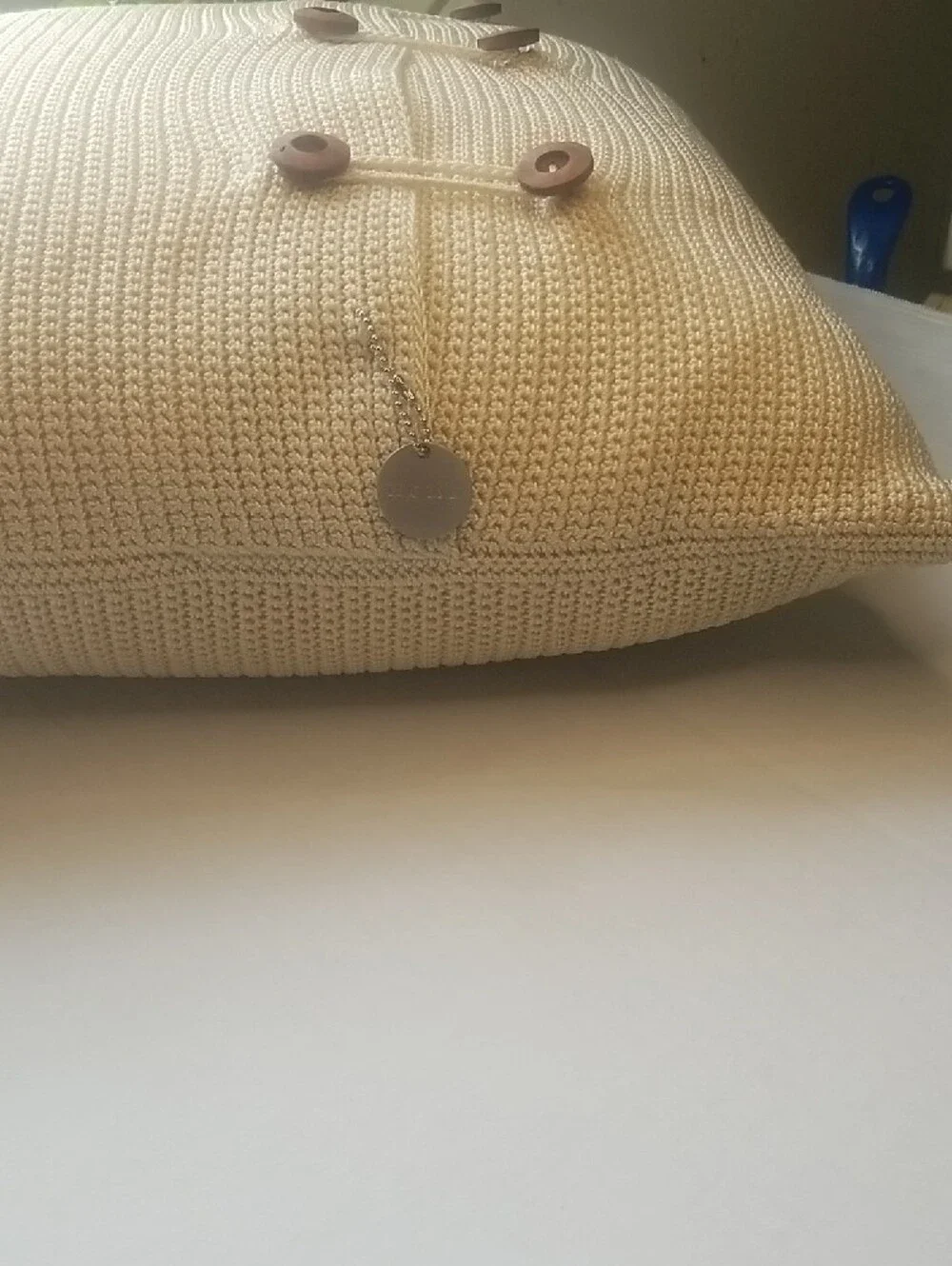 The Sak Cream Knit Decorative Pillow with Button Accents